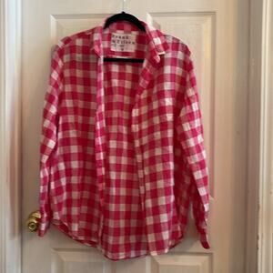 Frank & Eileen women’s M Pink White Plaid checkered button down linen shirt